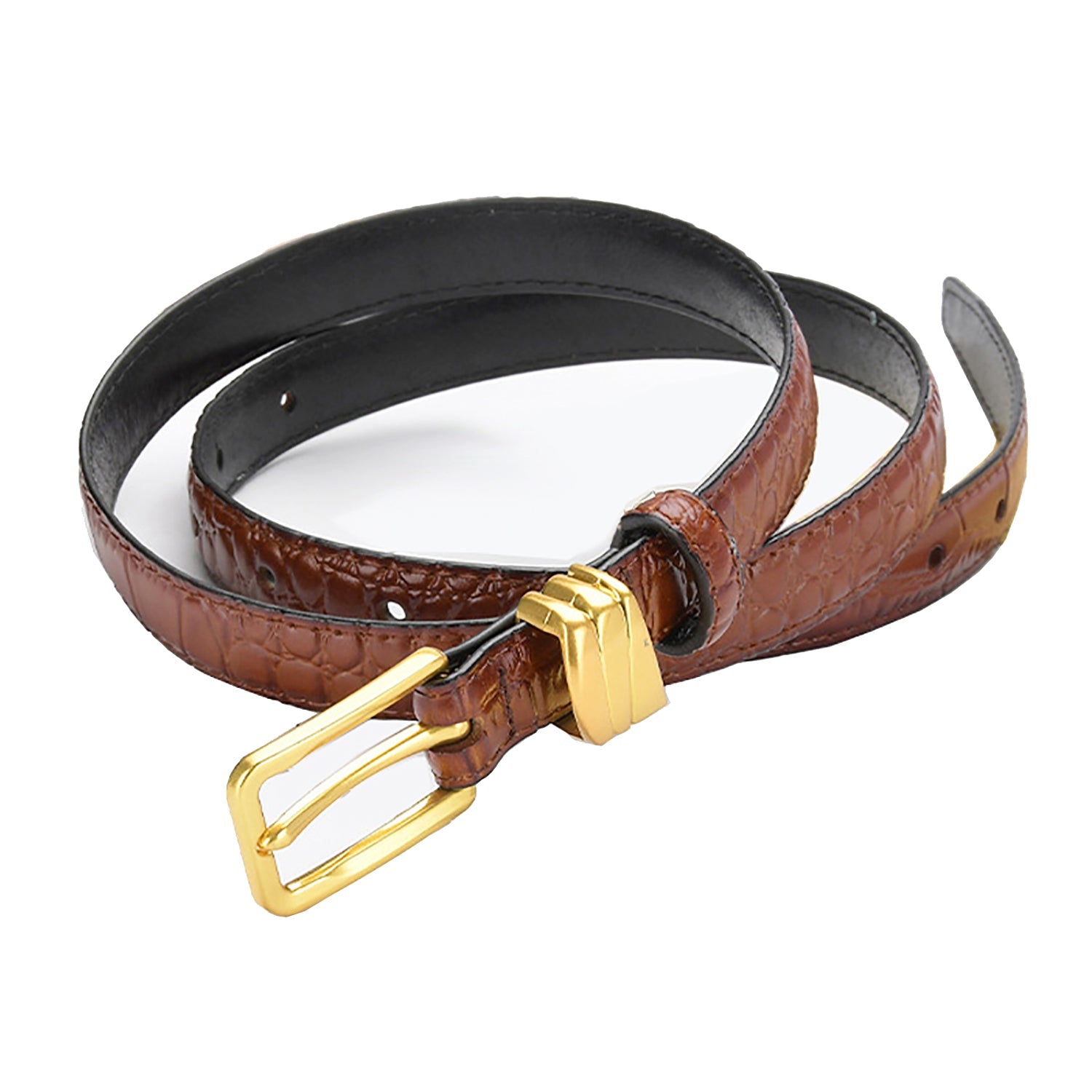 Genuine leather with Crocodile pattern pin buckle thin belt jeans belt for women