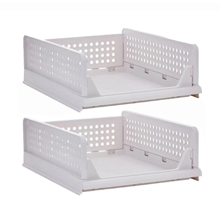 2Pcs Stackable Wardrobe Storage DIY Closet Organizer Clothes Shelf Rack