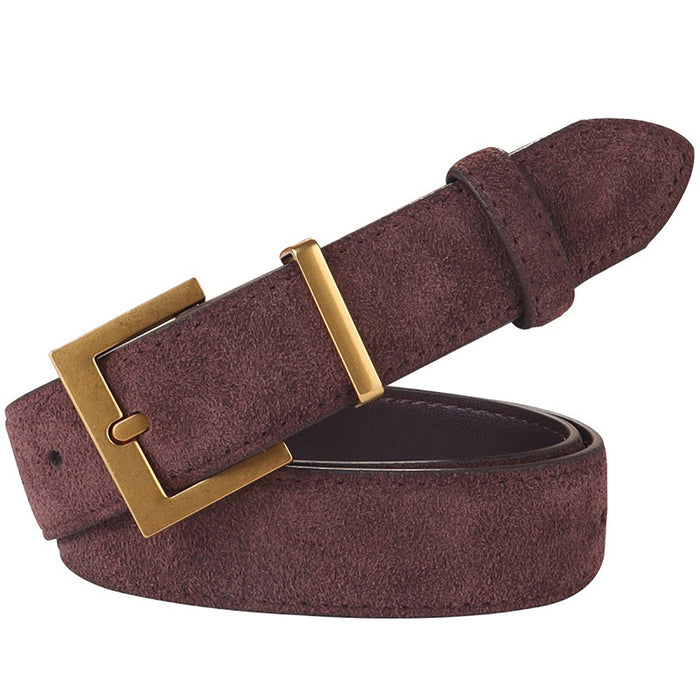 Women's Genuine Suede Leather Belt Classic Pin Buckle Cowhide Belts