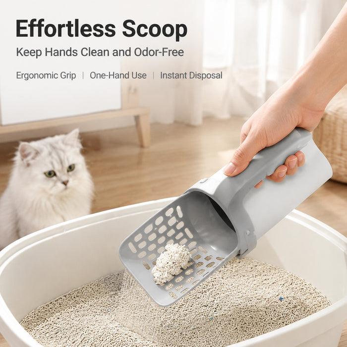 All-in-One Integrated Cat Litter Scoop with Trash Can & 90 Litter Bags