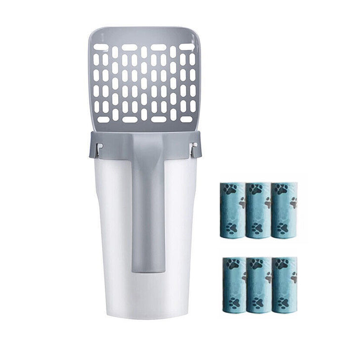 All-in-One Integrated Cat Litter Scoop with Trash Can & 90 Litter Bags