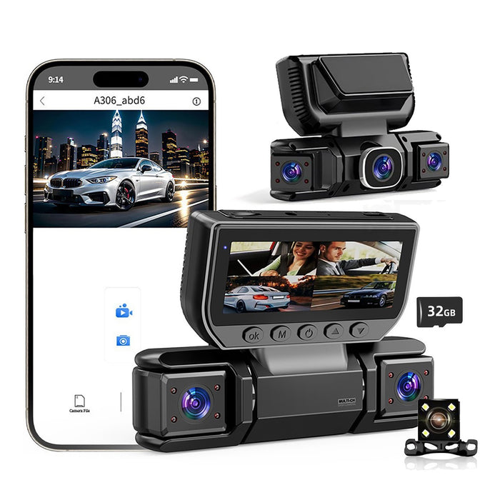 WiFi 4-Channel 1080P Dash Cam Front Cabin Side Rear Camera with 32GB Card