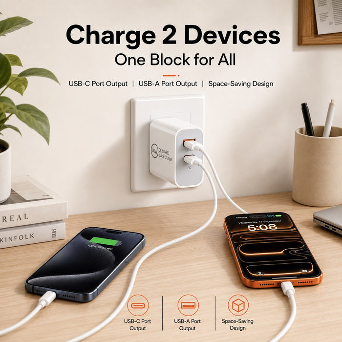 2-Pack 30W USB-C Fast Charger with C to C Cables Dual Port AU Plug (SAA Approved)