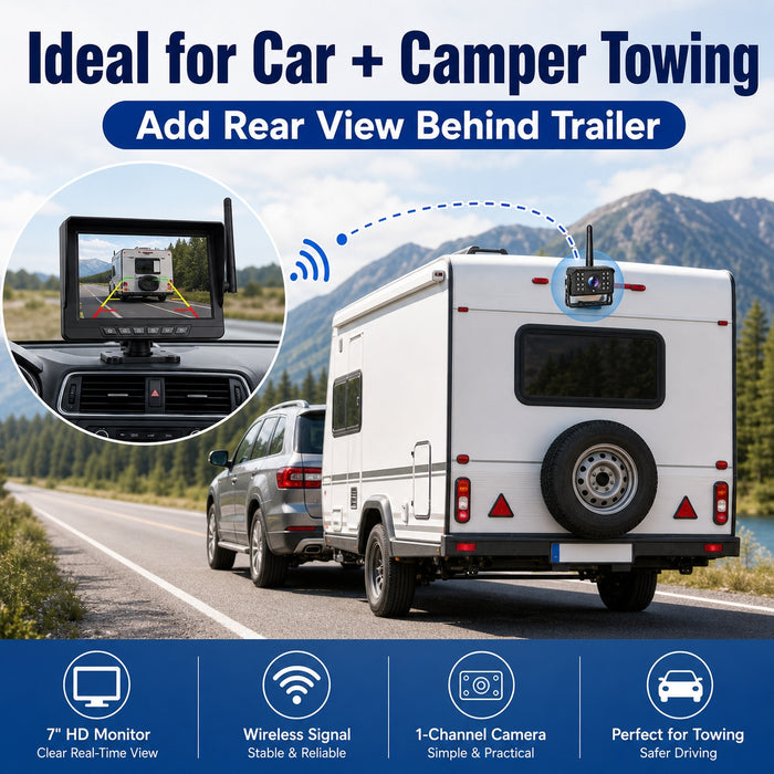 7" Wireless Rear View Camera System DVR RV Trailer Camper Towing