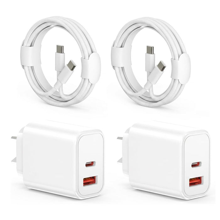 2Pack 30W USB-C Fast Charger with C to C Cables Dual Port AU Plug (SAA Approved)
