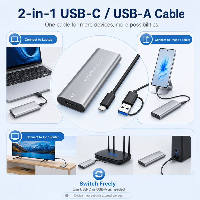 M.2 NVMe SATA SSD Enclosure USB 3.2 Gen2 10Gbps Aluminum M.2 SSD Case