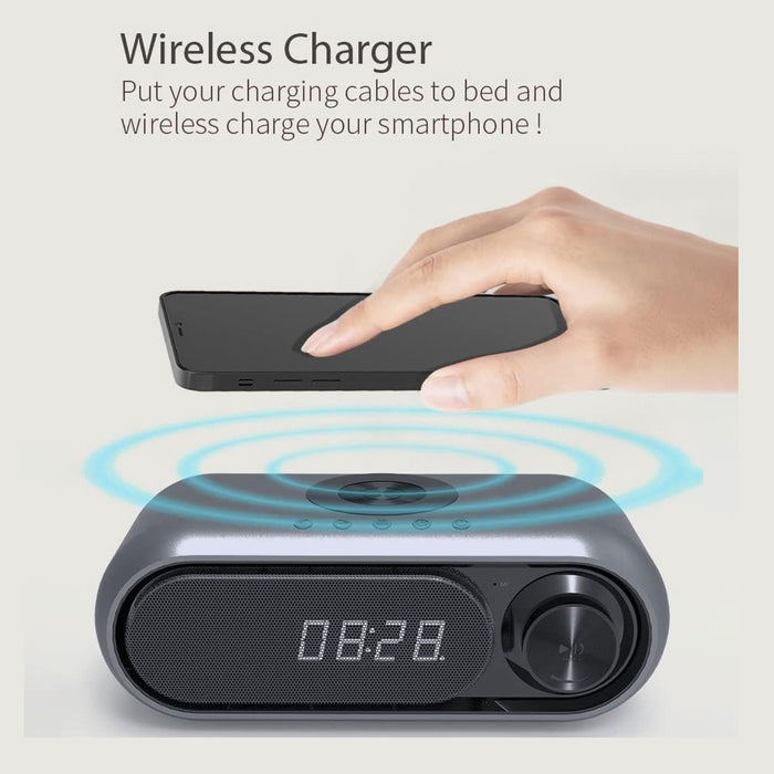 Bluetooth Speaker with 15W Wireless Charger Digital Alarm Clocks FM Radio Music Player