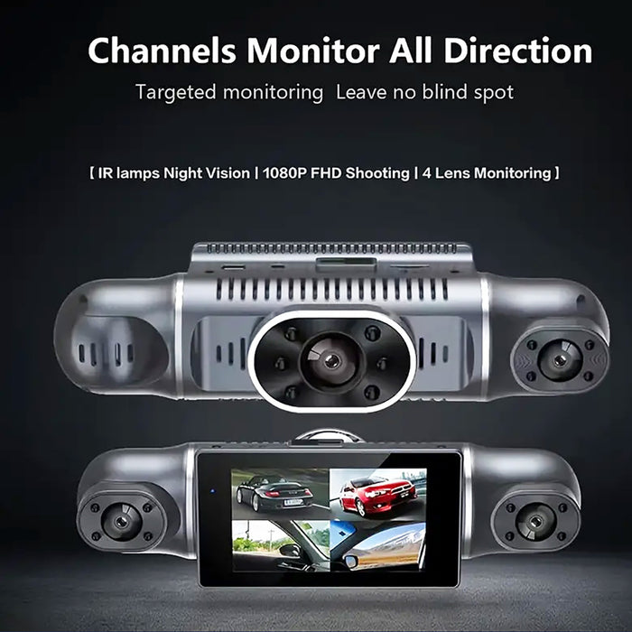 4 Channel Dash Cam WiFi GPS Quad View DVR with Hardwire Kit + 32GB Card