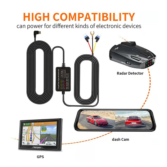 3-Wire Smart Hardwire Kit for Dash Cam Low Voltage Protection Mini USB / Micro USB / Type-C