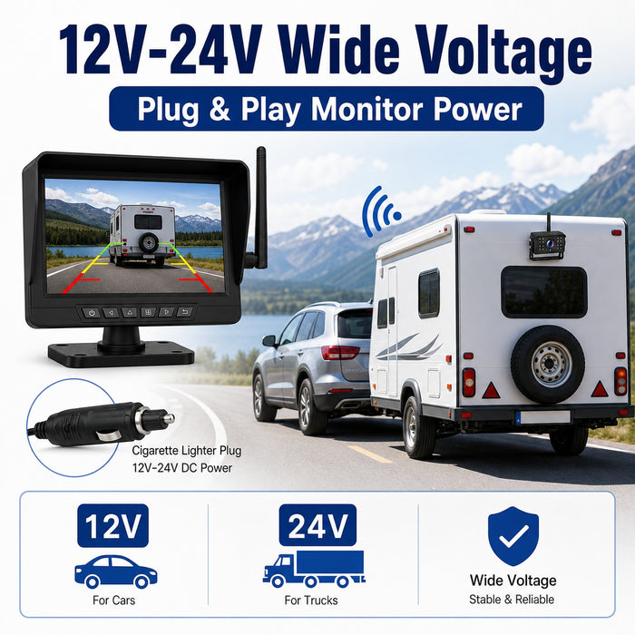 7" Wireless Rear View Camera System DVR RV Trailer Camper Towing