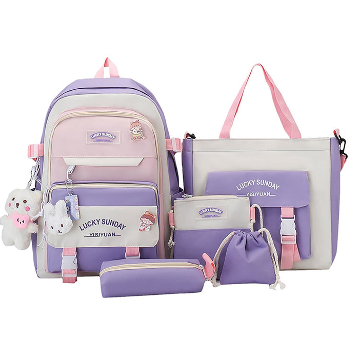 5PCS Backpack Schoolbag Set Multipurpose Travel Bag Shoulder Bag Series04