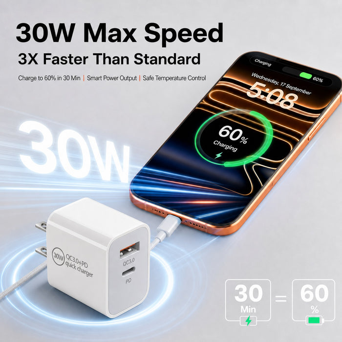 2-Pack 30W USB-C Fast Charger with C to C Cables Dual Port AU Plug (SAA Approved)