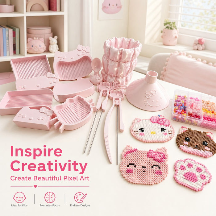 13-Piece Cat-Themed Fuse Bead Tool Set with Trays, Scoops, Styluses & Funnel