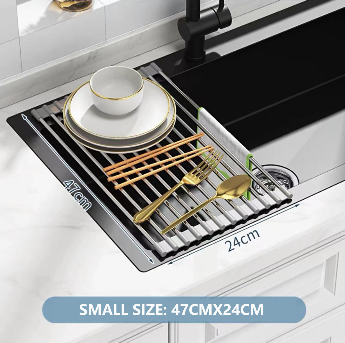 Kitchen Roll-Up Dish Drying Rack Foldable Drainer Over Sink 304-Stainless Steel – detail 11