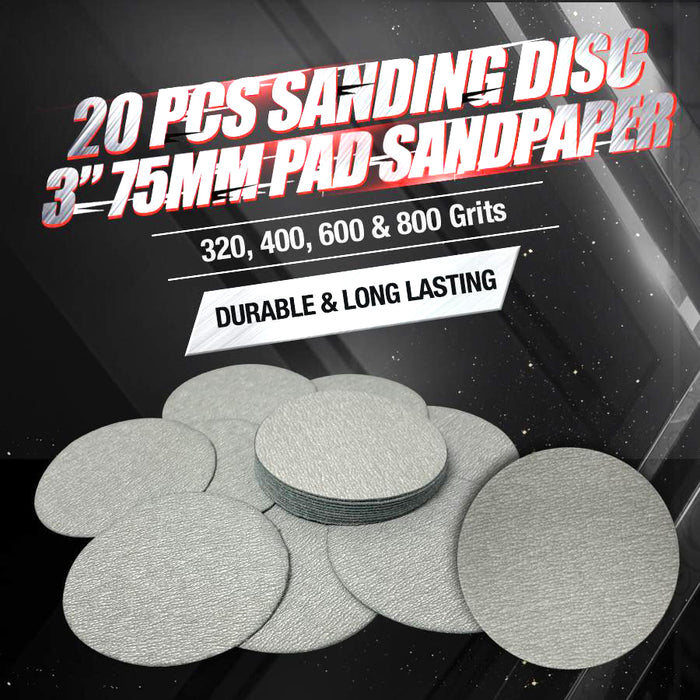 20 PCS SANDING DISC 75mm 3" HOOK AND LOOP PAD SANDPAPER DRYWALL METAL