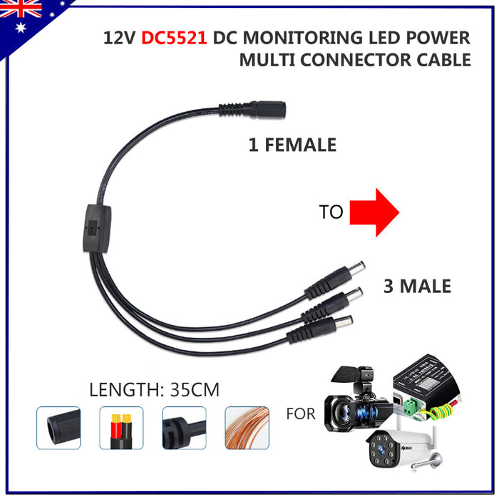 12V DC5521 DC monitoring LED Power Multi connector cable 1 Female TO 3 male