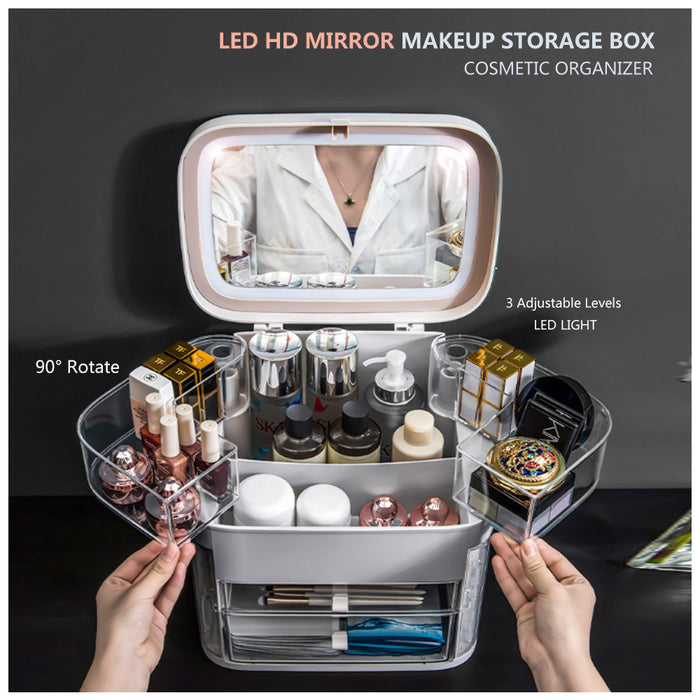 LED HD Mirror Makeup Storage Box Cosmetic Organizer Make Up Storage Case - Joyreap Online