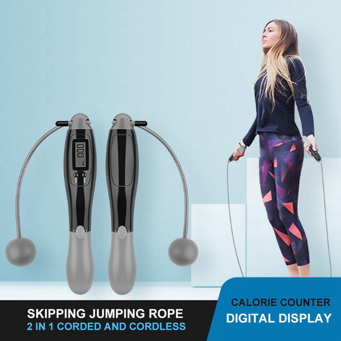 Digital Display Corded & Cordless 2 in 1 Fitness Skipping Jumping Rope