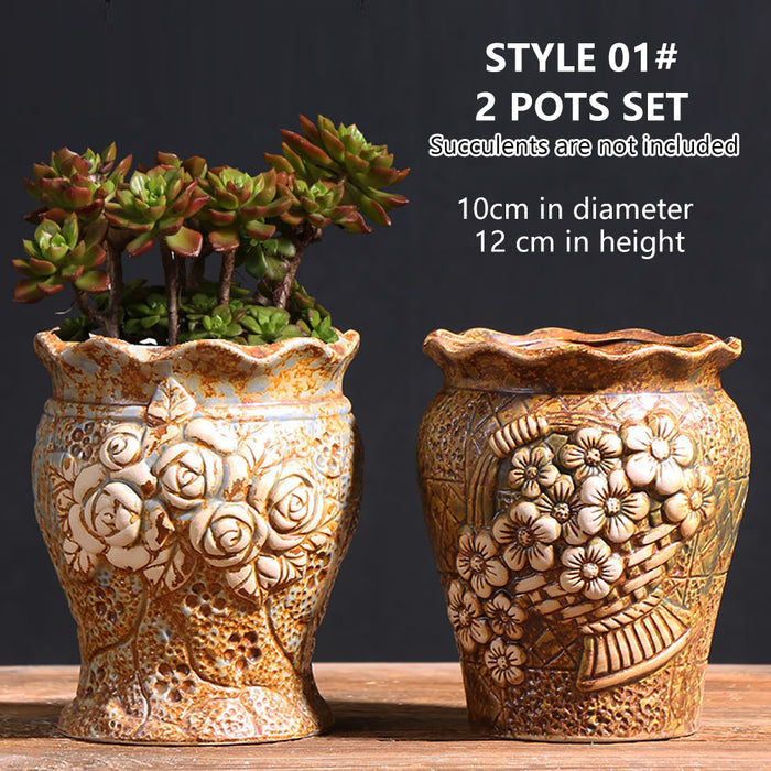 Ceramic Clay Pottery Pots Set Succulent Flower Planter Series 02