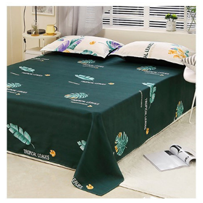 Green Leaves Pattern Aloe Cotton Flat Sheet Quilt Cover Pillowcases 4pcs Bedding Set