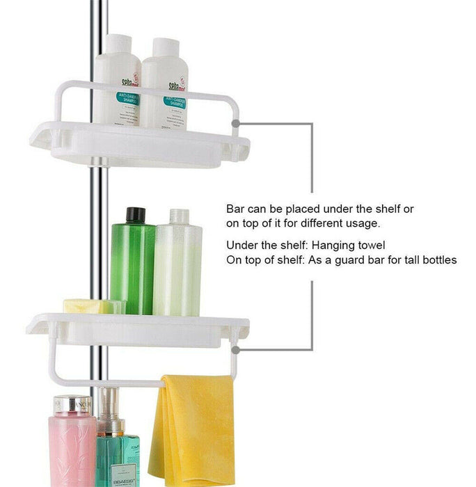 Telescopic Spring Tension Pole 4 Shelf Corner Bath Shower Rack Caddy Organiser