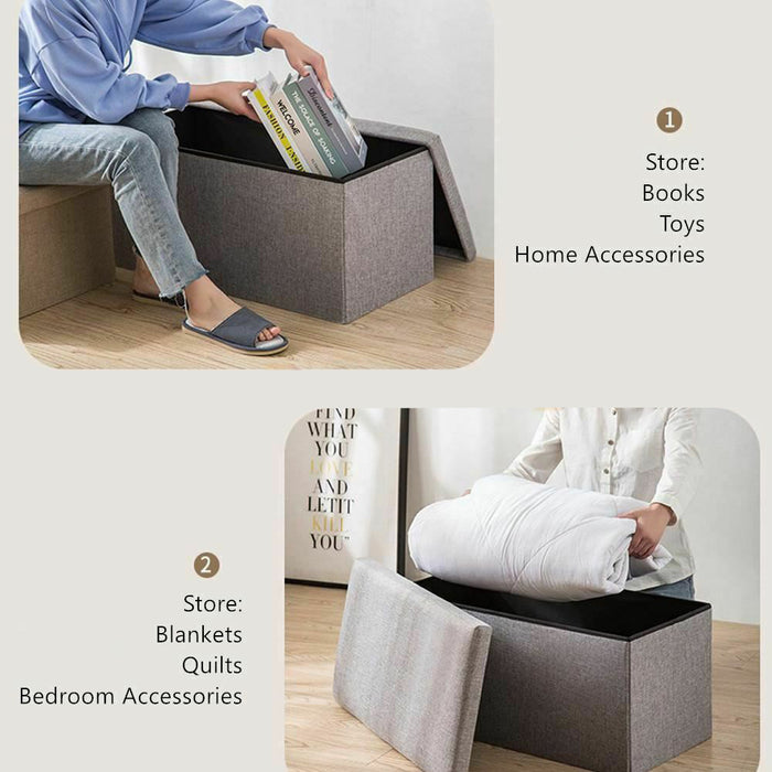 Linen Folding Ottoman Storage Footstool Stool Blanket Box Pouf Seat Bench