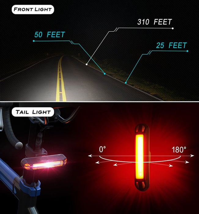 Rechargeable LED Bicycle Light USB Waterproof Cycle Headlight-Taillight Combinations