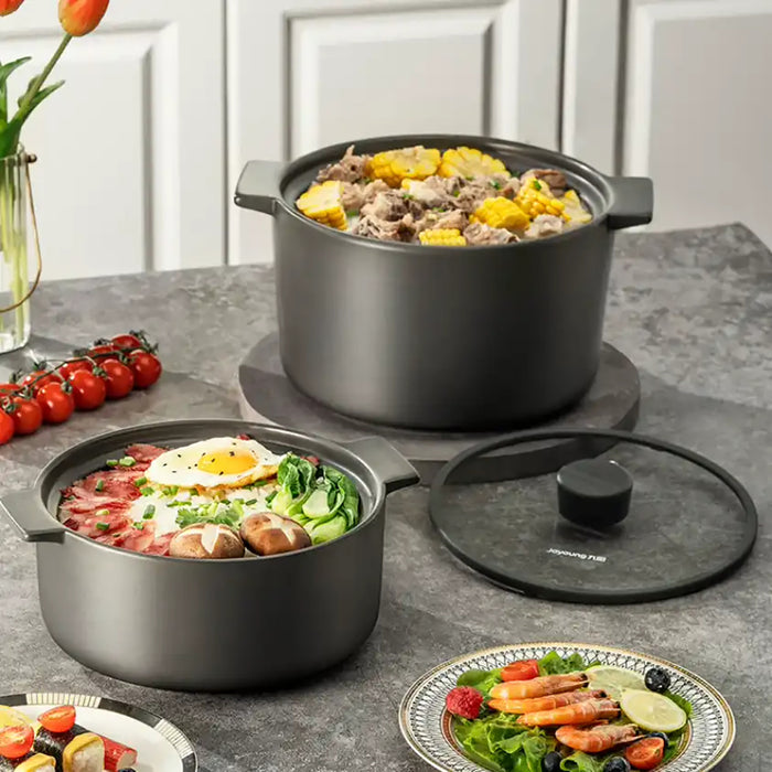 Joyoung 3.5L Non-Stick Casserole Ceramic Pot Low Stockpot with Integrated Steam Vent Glass Lid