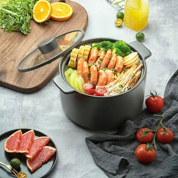 Joyoung 3.5L Non-Stick Casserole Ceramic Pot Low Stockpot with Integrated Steam Vent Glass Lid