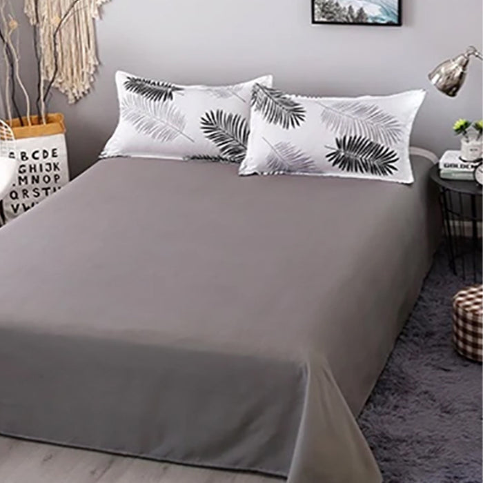 4Pcs Bedding Set Palm Leaves Pattern Aloe Cotton Flat Sheet Quilt Cover Pillowcase