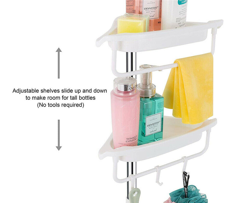 Telescopic Spring Tension Pole 4 Shelf Corner Bath Shower Rack Caddy Organiser