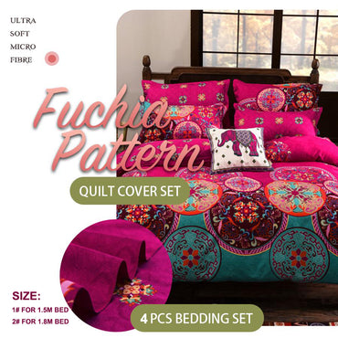 Fuchia Pattern Quilt Set Doona Cover Quilt Cover Pillow Case Flat Sheet
