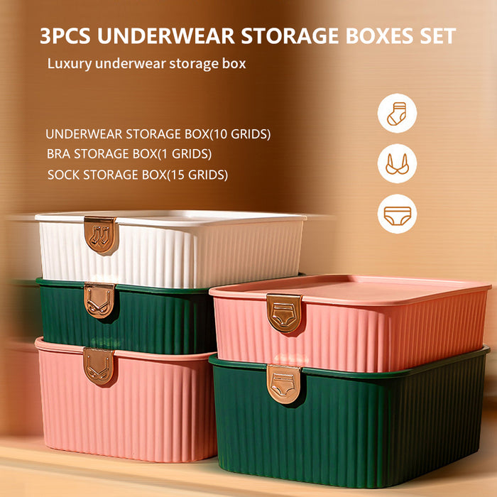 3 Pcs Underwear Storage Boxes Set  Multi-Functional Socks Bra Organizer with Cover