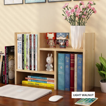 Adjustable Wood Desktop Bookshelf Display Rack 33–61cm Expandable Desk Organizer
