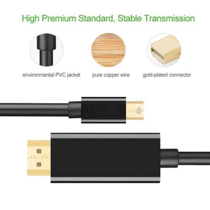 1.8 Metre Thunderbolt Mini Display Port DP to HDMI Male Adapter Converter Cable