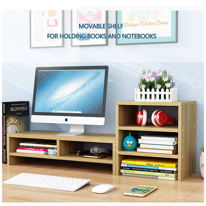 Wooden Desk Monitor Riser Stand With 3Tier Storage Shelves Desktop Bookshelf
