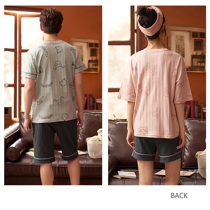 Pajamas For Couple Short Sleeve Cotton Summer Sleepwear Shorts Set FB69