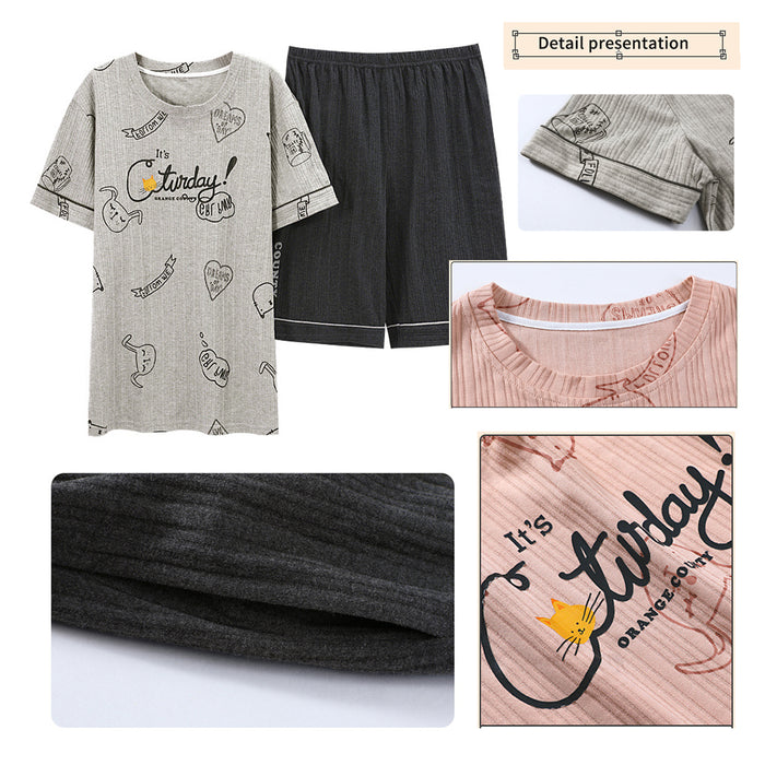 Pajamas For Couple Short Sleeve Cotton Summer Sleepwear Shorts Set FB69