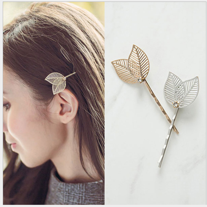 2x Fashion Hollow-Out Metal Leaf Hair Edge Clip Hairpins Women Hair Accessories - Joyreap Online