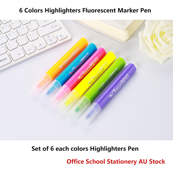 6 Colors Highlighters Fluorescent Marker Pen Office School Stationery AU Stock - Joyreap Online