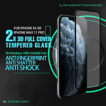 2Pcs 6D9H Tempered Glass Screen Protector for iPhone X XS XsMax XR 11 11Pro Pro Max