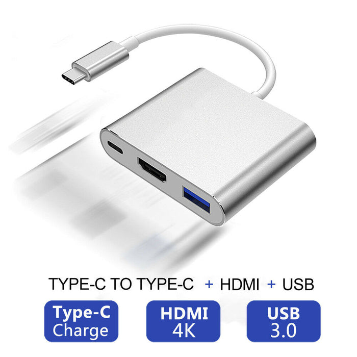 3 in 1 USB 3.1 Type-C USB-C to Female HUB 4K HD HDMI Data Charging Cable Adapter