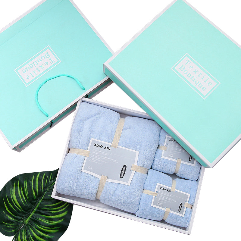 3Pcs Set Coral-Fleece Water Absorption Drying Bathing Face Towels Gift Set