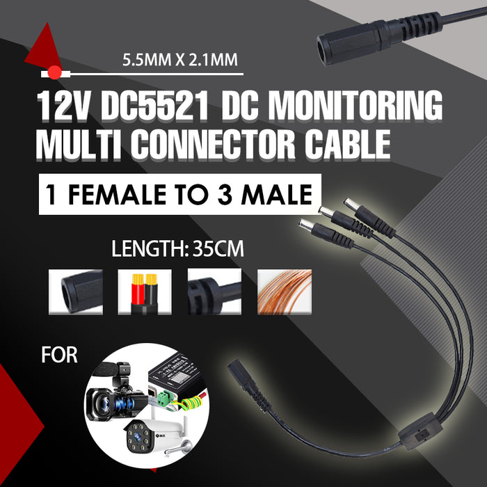 12V DC5521 DC monitoring LED Power Multi connector cable 1 Female TO 3 male