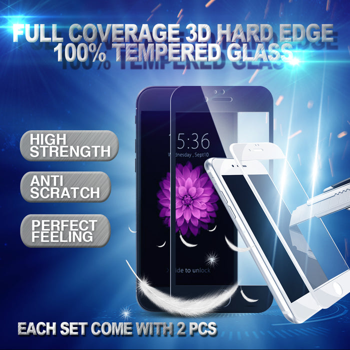 2x Full coverage Screen Protector Hard Edge 100% Tempered Glass for iPhone 6 7 8Plus