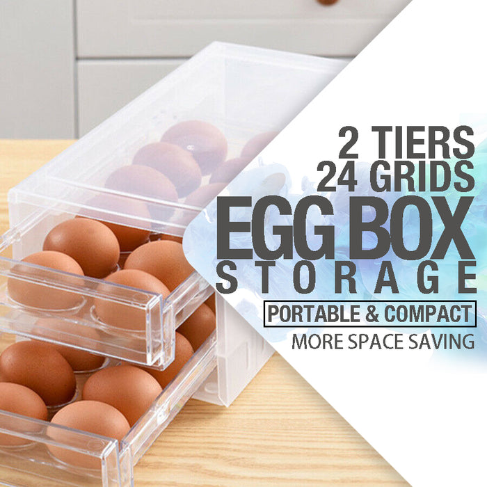 2 Tiers Double Layer 24 Grids Egg Storage Box Tray Kitchen Refrigerator Containe