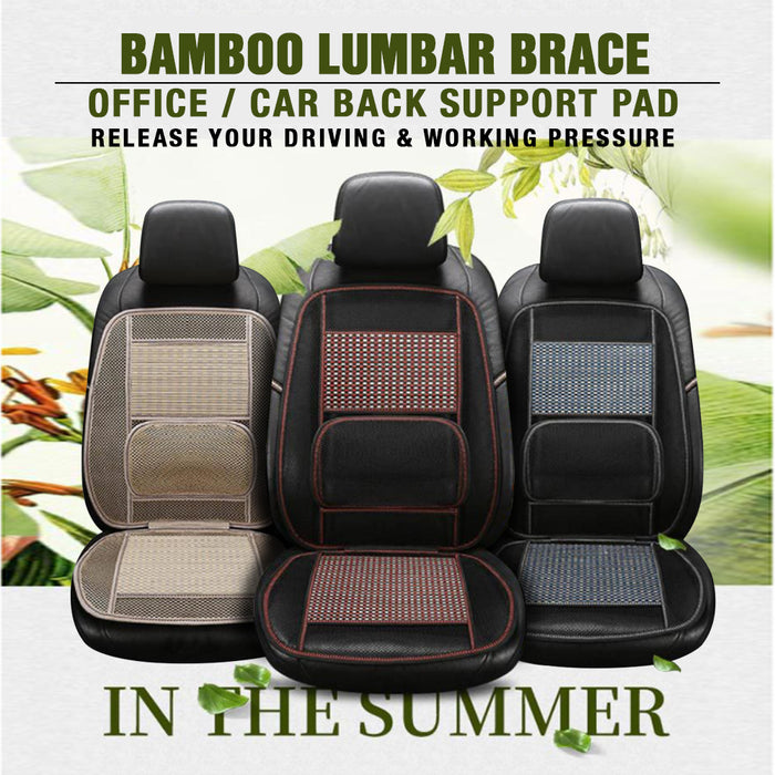 Car Seat Home Mesh Bamboo Seat Cushion Lumbar Brace Back Support Cool in Summer