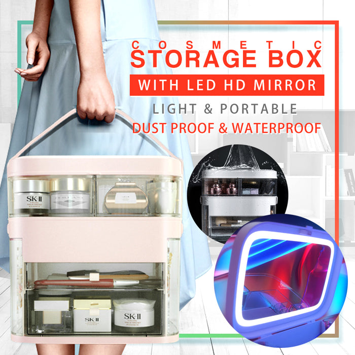 LED HD Mirror Makeup Storage Box Cosmetic Organizer Make Up Storage Case - Joyreap Online