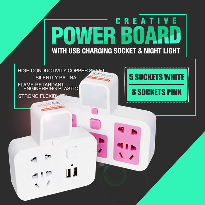 Creative Power Board With USB Mobile Phone Charging Socket and Night Light