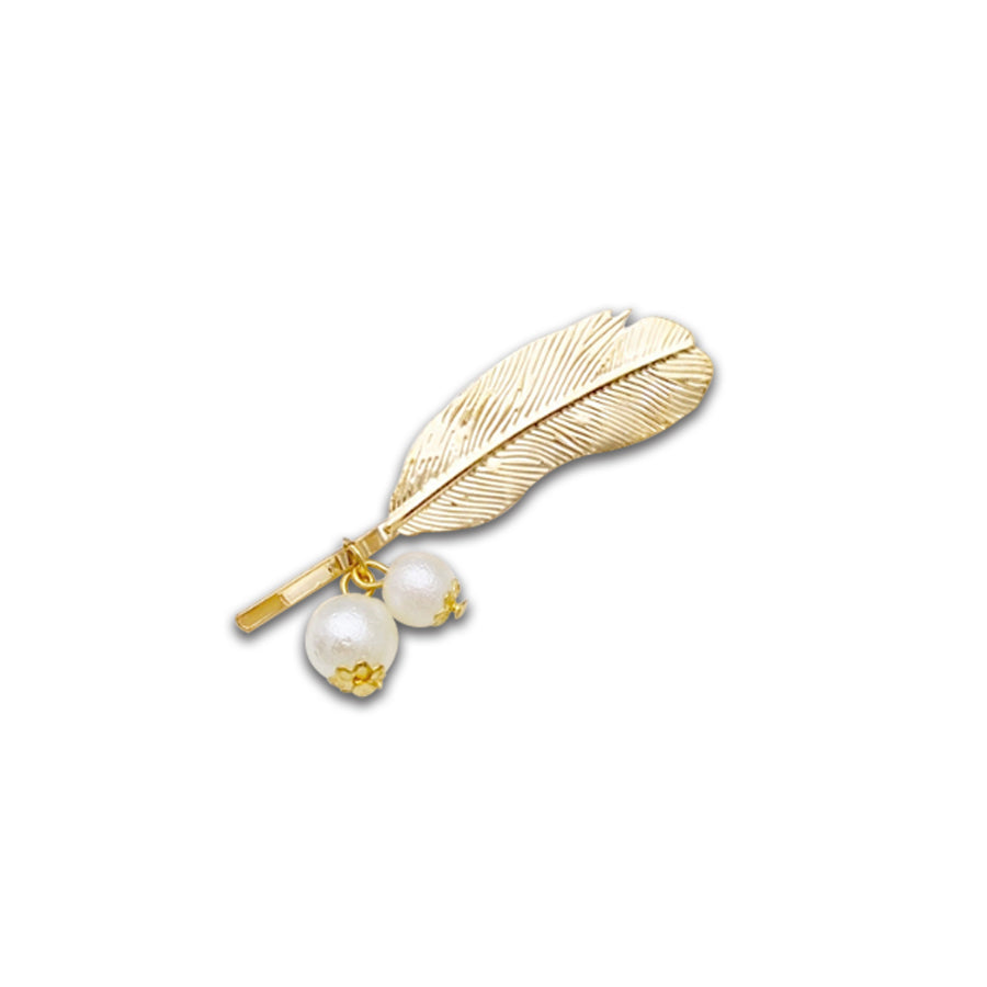 2x Women Hair Clip Pearl Hairpin Leaf Feather Metal Barrettes Lady Hair Accessories – detail 8